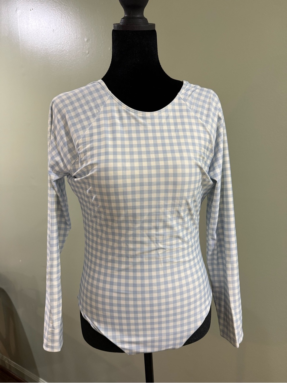 Minnow Light Blue Gingham Long-Sleeve One-Piece Swimsuit
